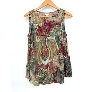 J Jill Sleeveless Top Paisley Printed Rayon Boho Chic Maximalist Pattern XS